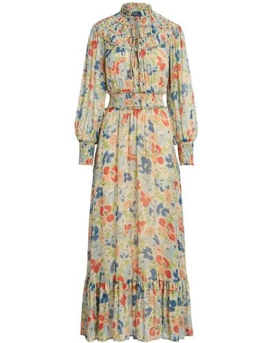 Polo Ralph Lauren Floral-print Georgette Maxi Dress - Metallic