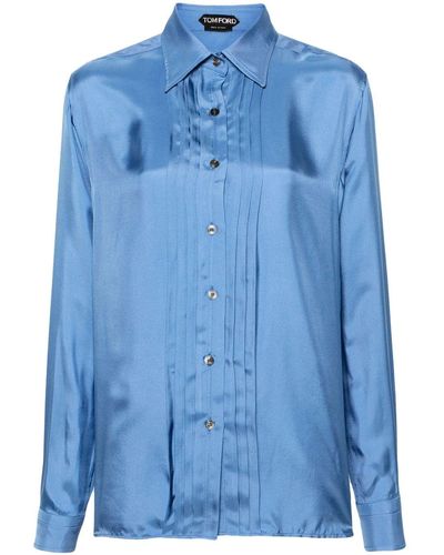 Tom Ford Hemd aus Satin mit Falten - Blau
