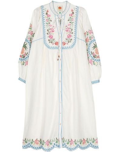FARM Rio Midi-jurk Met Borduurwerk - Wit