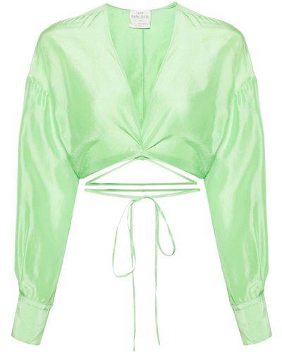 Forte Forte Cropped Silk Blouse - Green