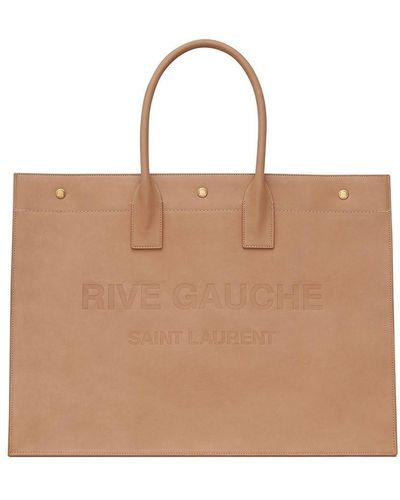 Saint Laurent Rive Gauche Embossed Leather Tote Bag - Natural