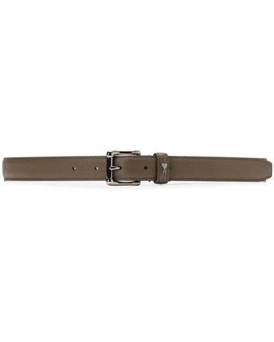 Ami Paris Logo-plaque Leather Belt - White