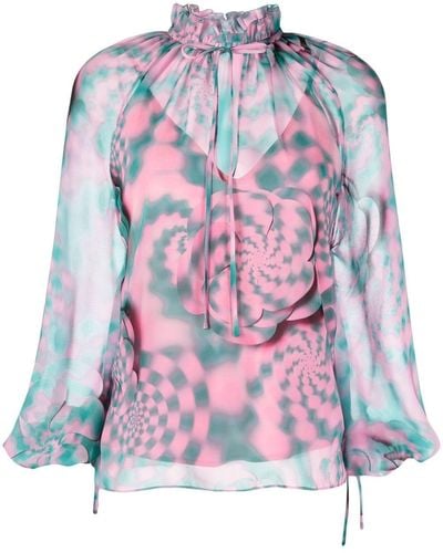 Brandon Maxwell Swirl-print Silk Blouse - Pink