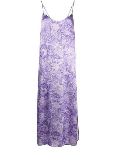 Ganni Heavy Satin Printed Slip Dress - Purple
