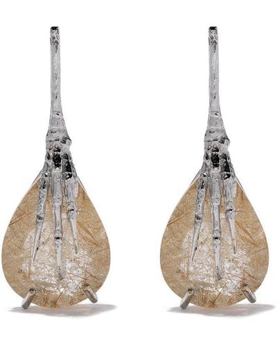 Wouters & Hendrix 18kt Gold Quartz Claw Rutilated Earrings - Multicolor