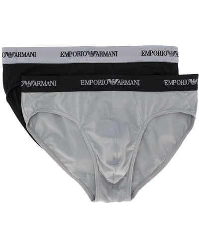 Emporio Armani Set von zwei Slips mit Logo-Bund - Grau