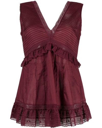 See By Chloé Ruffled V-neck Sleeveless Blouse - Red