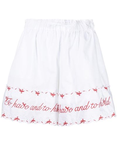 Simone Rocha Embroidered Cotton Shorts - White