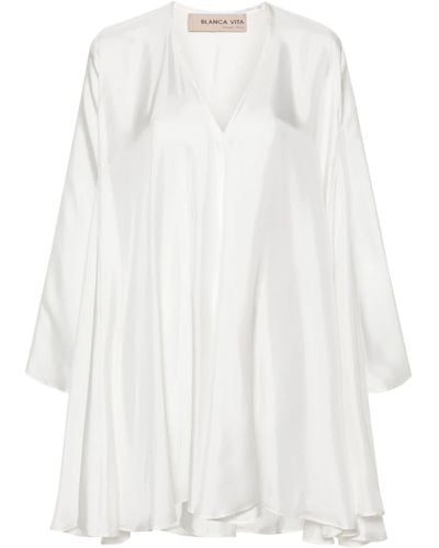 Blanca Vita V-neck Silk Minidress - White