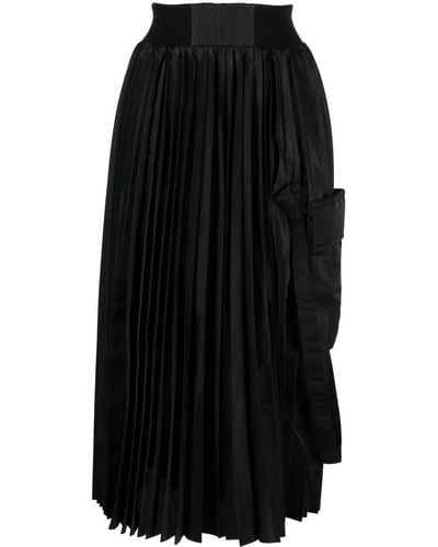 Sacai High-waisted Pleated Midi Skirt - Black