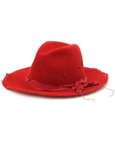 Yohji Yamamoto Distressed Wool Fedora Hat - Red