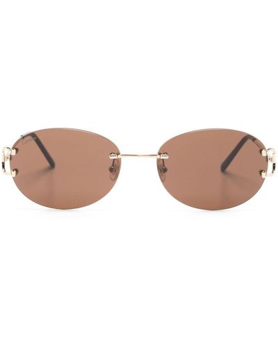 Cartier Logo-plaque Oval-frame Sunglasses - Pink