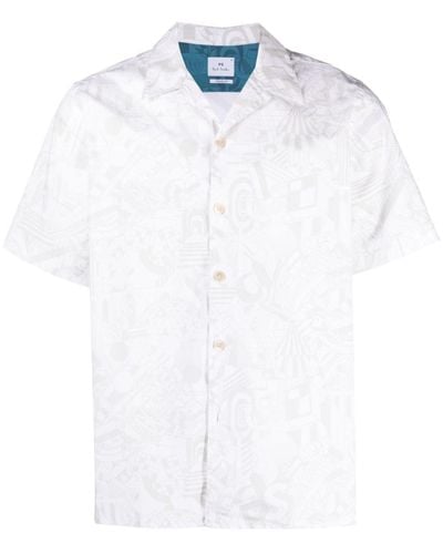 PS by Paul Smith Doodle-print Camp-collar Shirt - White