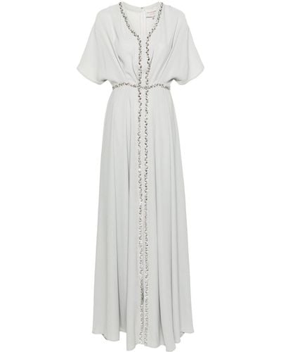 Jean Louis Sabaji Crystal-embellished Crepe Maxi Dress - White