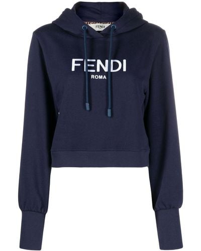 Fendi Logo-print Drawstring Hoodie - Blue