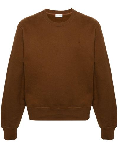 Saint Laurent Logo-embroidered Cotton Sweatshirt - Brown