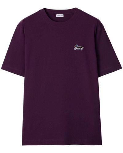 Burberry Logo-embroidered Cotton T-shirt - Paars