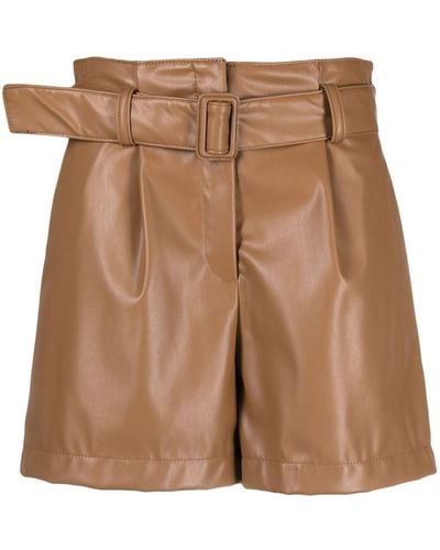 HUGO High-waisted Faux-leather Shorts - Brown