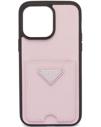 Prada Saffiano Leather Cover For Iphone 14 Pro Max - Pink