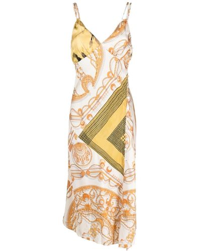 Marine Serre Graphic-print Silk Slip Dress - Metallic