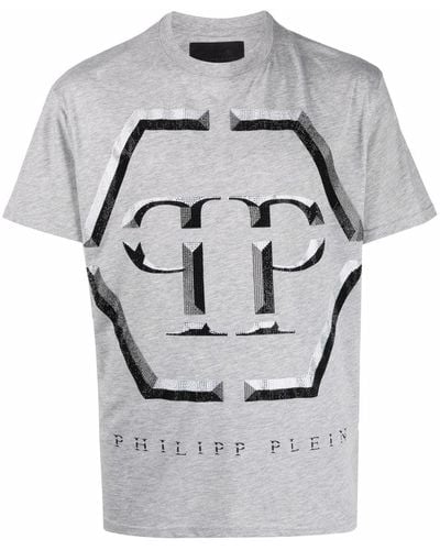 Philipp Plein Embellished-logo T-shirt - Grey
