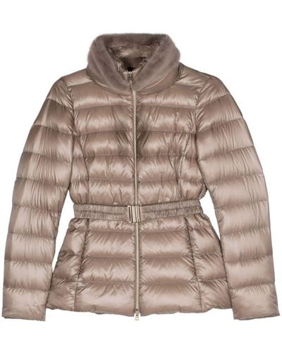 Herno Faux Fur-collar Belted Puffer Jacket - Brown