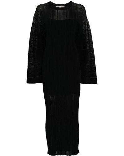Stella McCartney Vestido midi de canalé fino - Negro