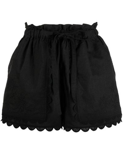 Ulla Johnson Scallop-edge Embroidered Mini Shorts - Black