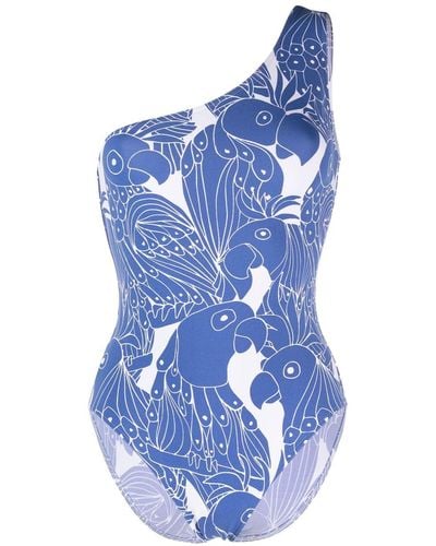 Eres Manolo Bird-print One-shoulder Swimsuit - Blue