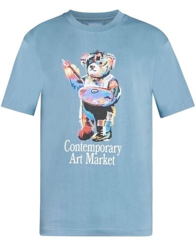 Market Teddy Bear-print Cotton T-shirt - Blue