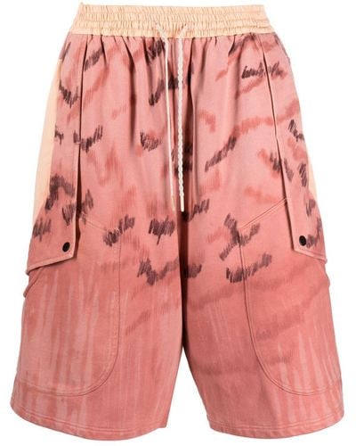 NAMESAKE Painterly-print Cotton Bermuda Shorts - Red