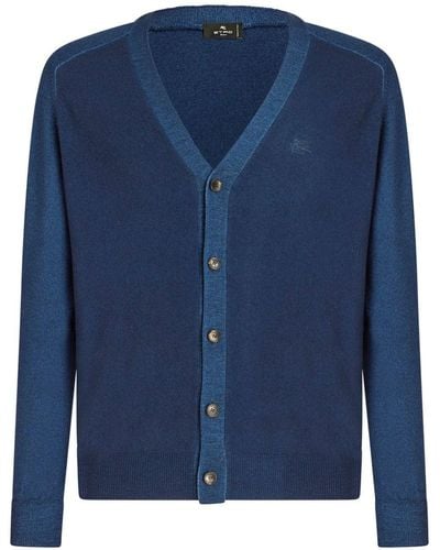 Etro Cardigan en laine vierge à logo brodé - Bleu