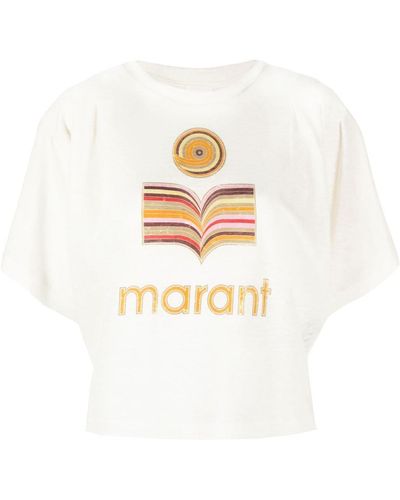 Isabel Marant ロゴ リネンtシャツ - ホワイト