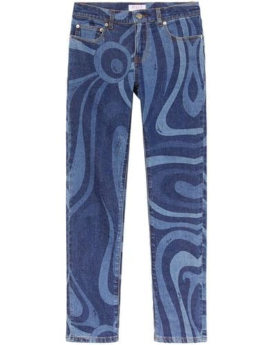 Emilio Pucci Abstract-print Straight-leg Jeans - Blue