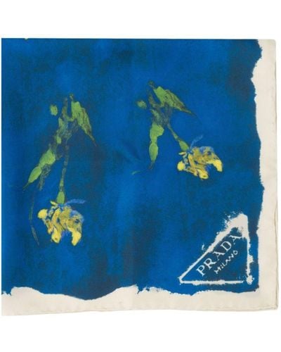 Prada Seidenschal mit Blumen-Print - Blau