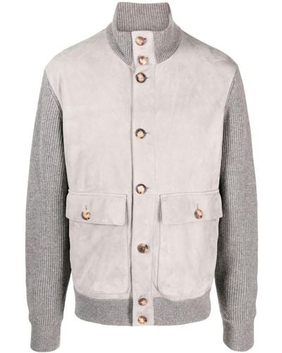 Brunello Cucinelli スエードカシミア ジャケット - グレー