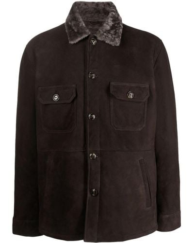 Barba Napoli Shearling-collar Suede Shirt Jacket - Black
