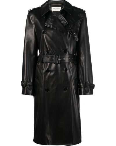 Saint Laurent Double-breasted Leather Trench Coat - Black