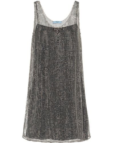 Prada Rhinestone-embellished Shift Dress - Grey