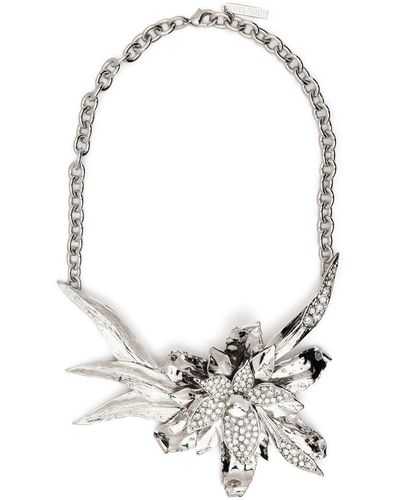 Alberta Ferretti Crystal-embellished Floral Necklace - White