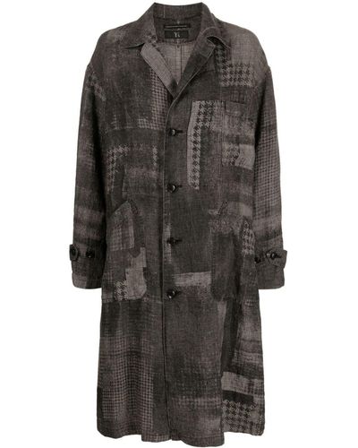 Y's Yohji Yamamoto Patchwork-pattern Linen Coat - Grey