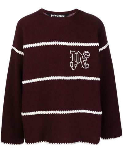 Palm Angels Embroidered-monogram Striped Sweater - Purple