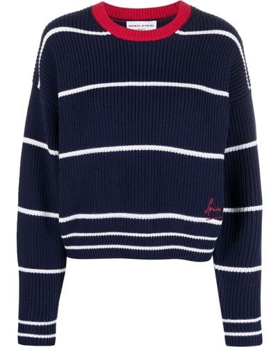 Sonia Rykiel Striped Crew-neck Knitted Sweater - Blue