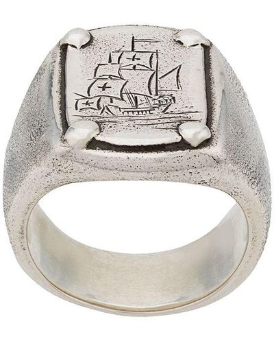 Henson Engraved Ship Signet Ring - Metallic