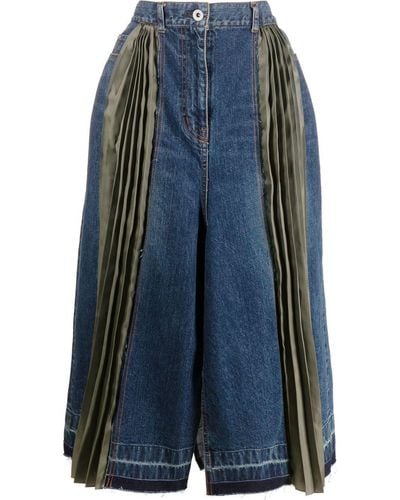 Sacai Front-slit Midi Pleated Skirt - Blue