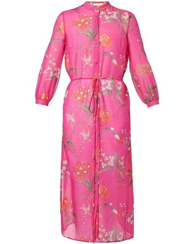 Erdem Floral-print Belted Midi Dress - Pink