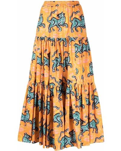 La DoubleJ Crazy Tigers Print Skirt - Orange