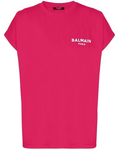 Balmain Logo-flocked Cotton T-shirt - Pink