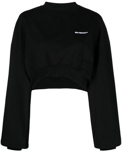 Off-White c/o Virgil Abloh Logo Cropped Cotton Sweater - Women's - Cupro/viscose/cotton/polyester - Black