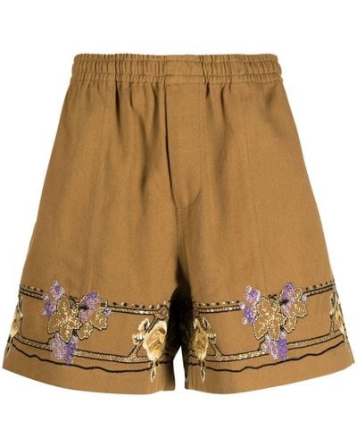 Bode Autumn Royal Cotton Shorts - Natural